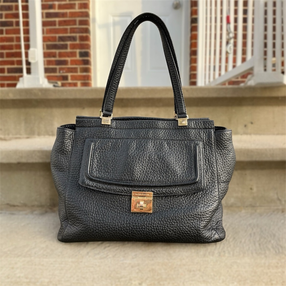 KATE SPADE Black Pebbled Large Leather Tote Bag Thatcher Everett Way XL